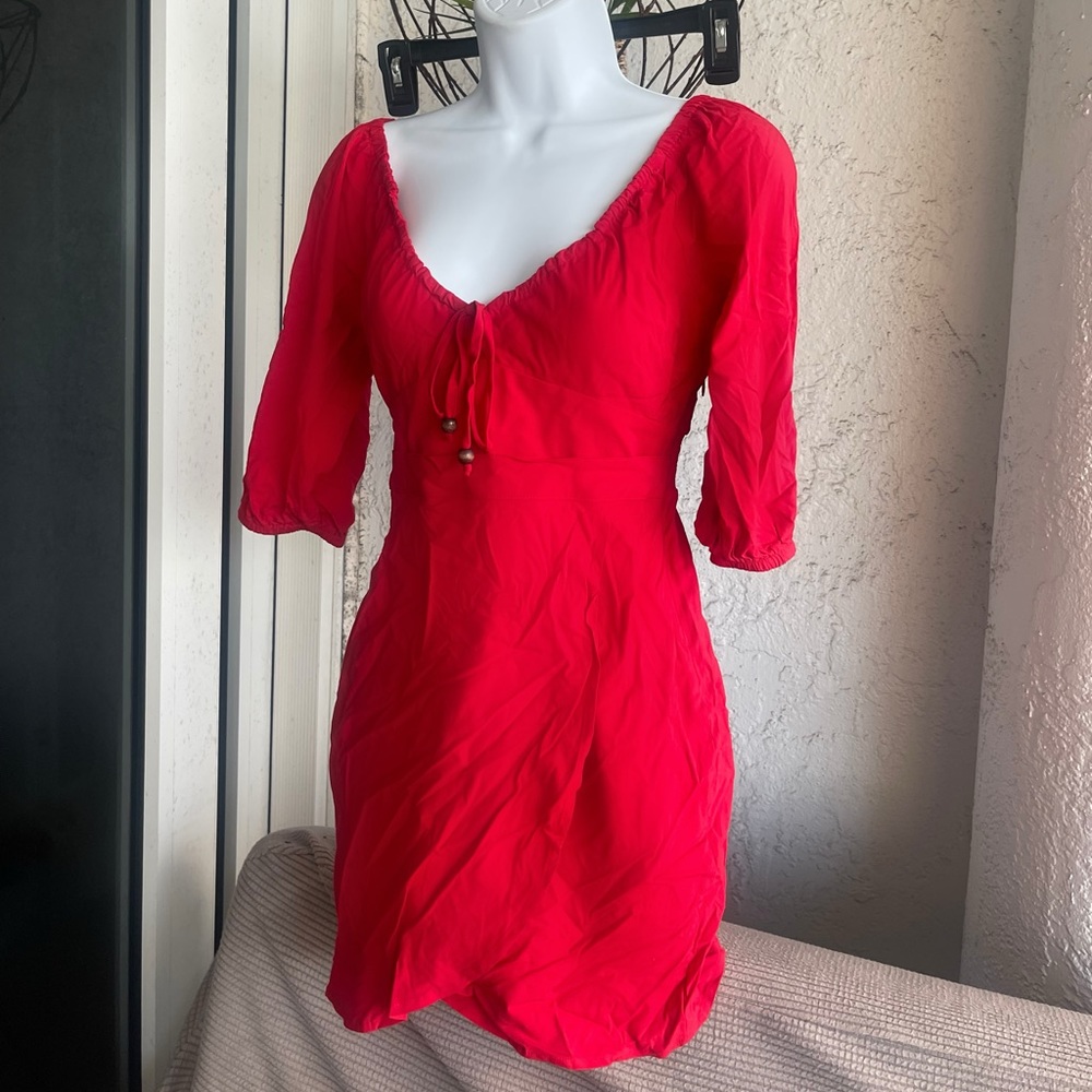 Red quarter sleeve mini dress